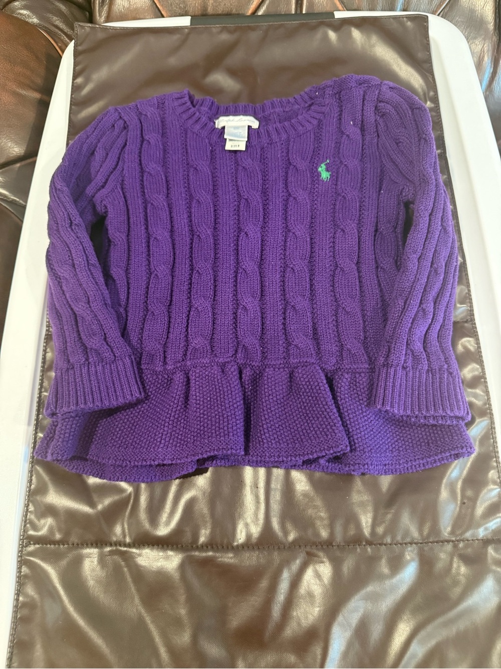 Polo by Ralph Lauren Purple Cable-Knit Peplum Sweater with Green Pony